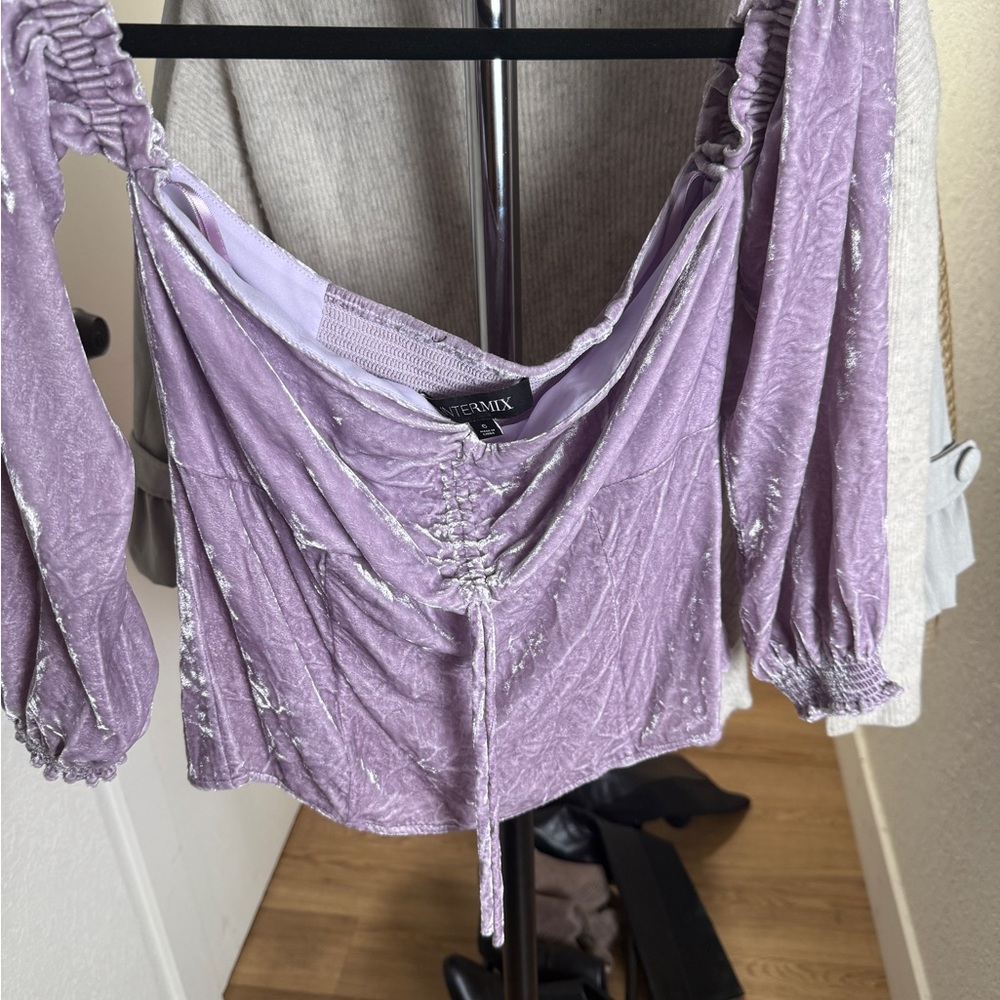 INTERMIX Penelope Velvet Off-Shoulder Top